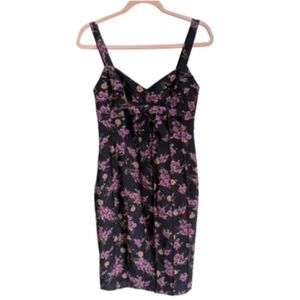 BETSEY JOHNSON Dark Black Purple Floral Silk Cocktail Pin Up Mini Dress Size 4